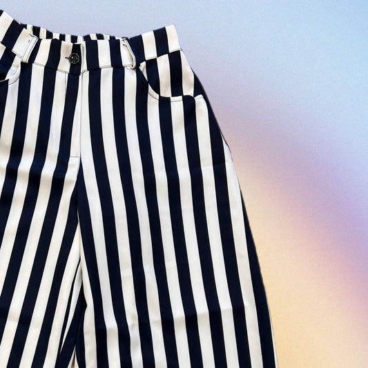 Pantalone RIGHE baloon bianco/blu