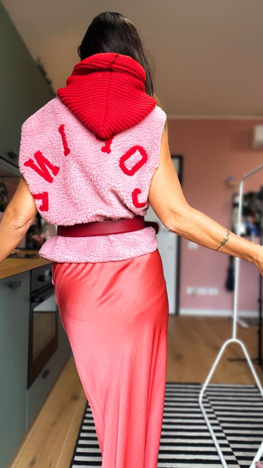 Gilet teddy “AMICA” rosa antico