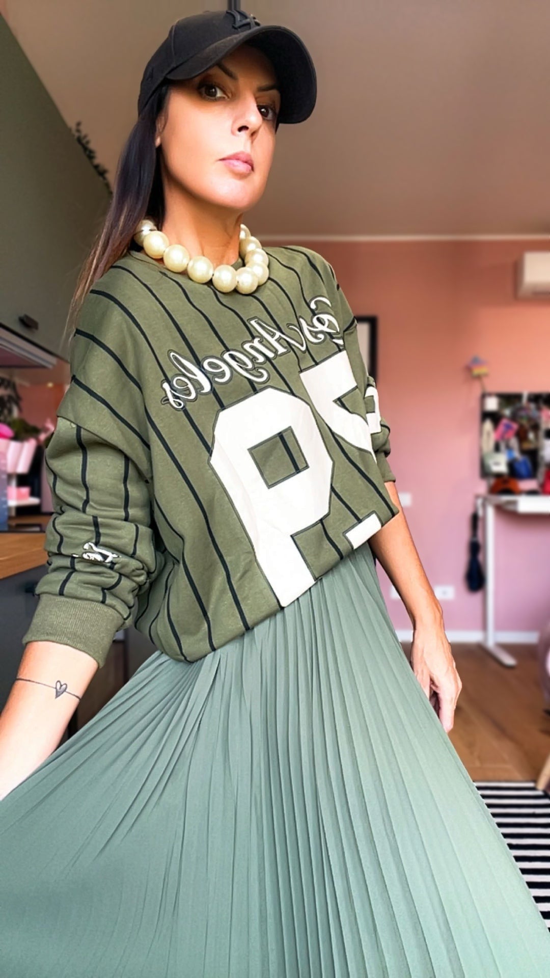 Felpa ASHLEY army/crema