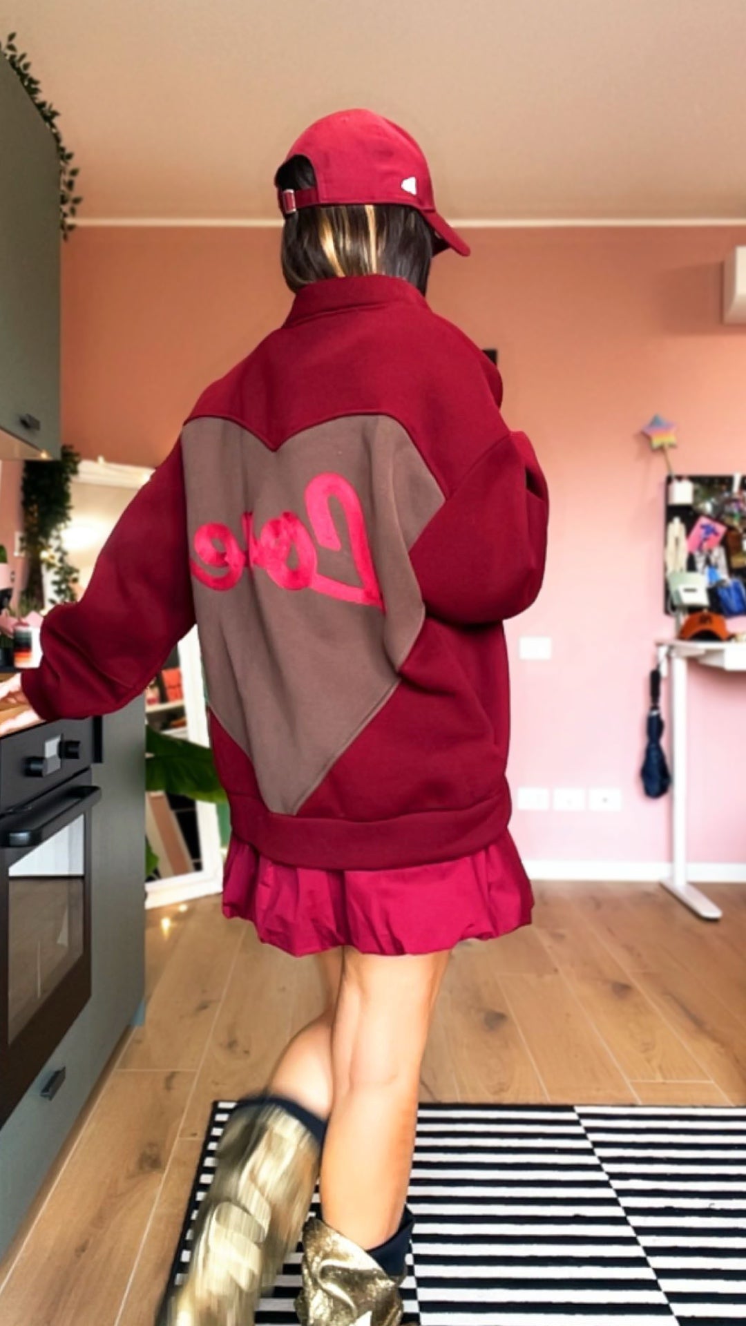 Felpa oversize “CUORE” borgogna