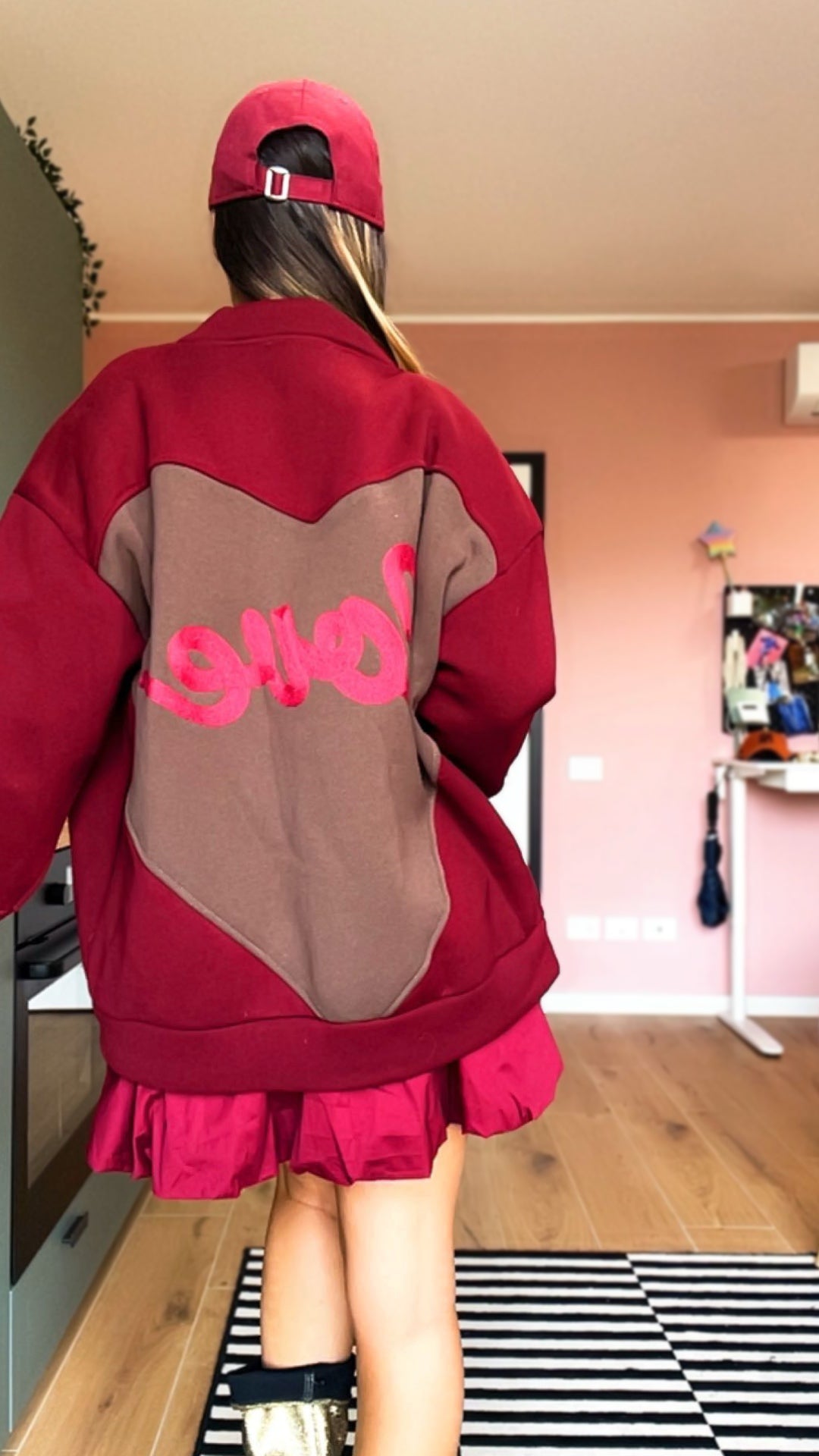 Felpa oversize “CUORE” borgogna