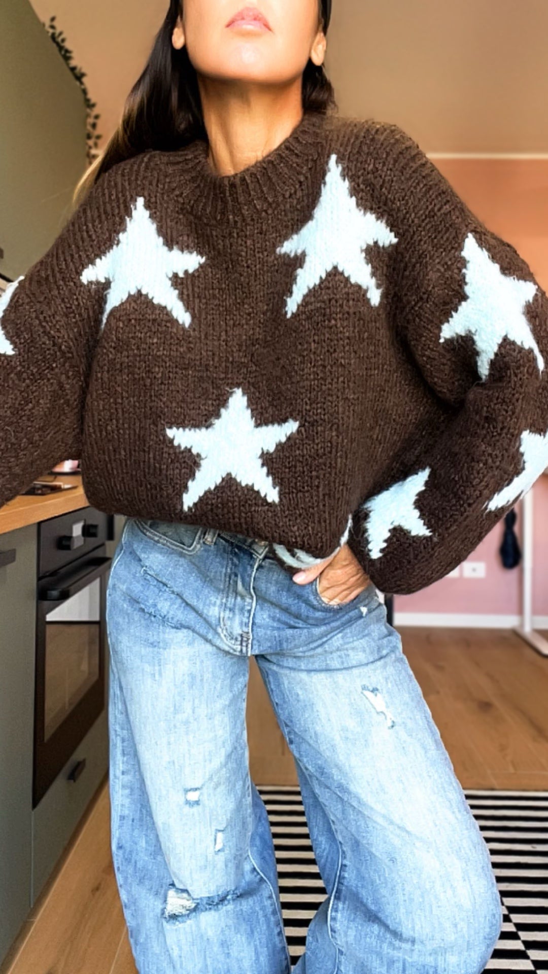 Pull RORY stelle marrone/azzurro