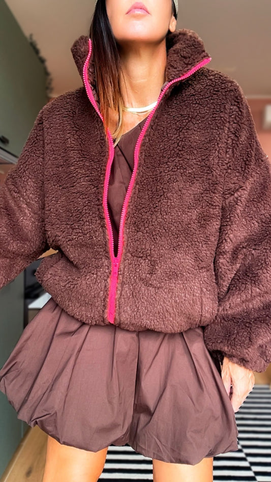 Bomber TEDDY marrone/fucsia