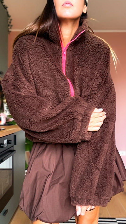Bomber TEDDY marrone/fucsia