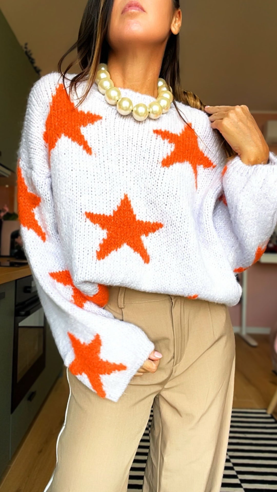Pull RORY stelle lilla/arancio