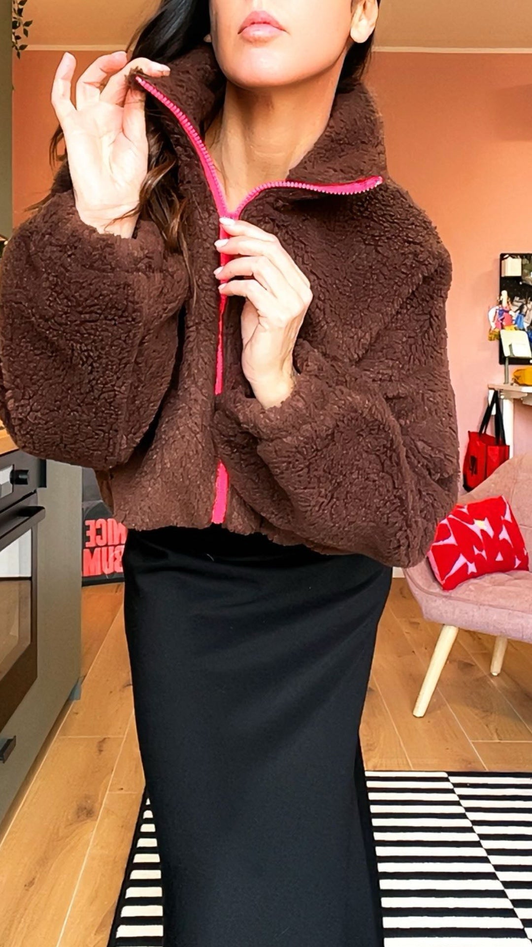 Bomber TEDDY marrone/fucsia