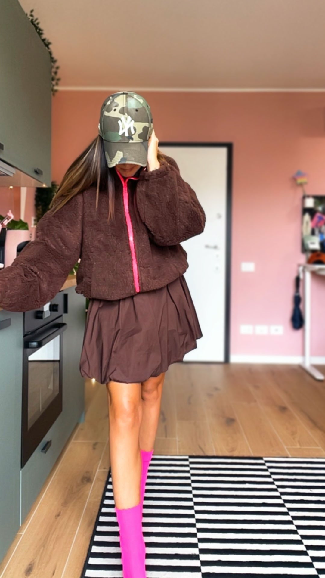 Bomber TEDDY marrone/fucsia