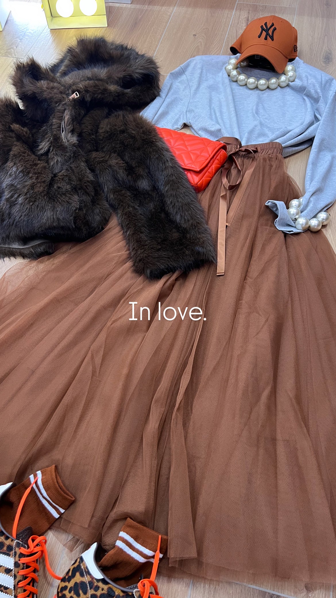 Gonna in tulle Aria nocciola