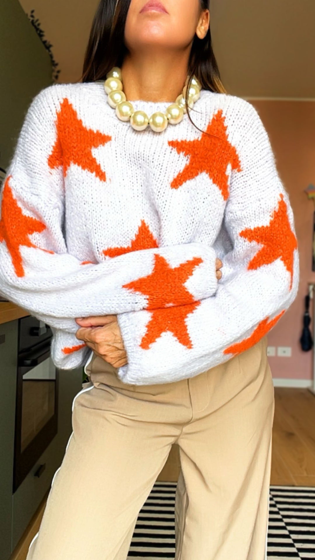 Pull RORY stelle lilla/arancio