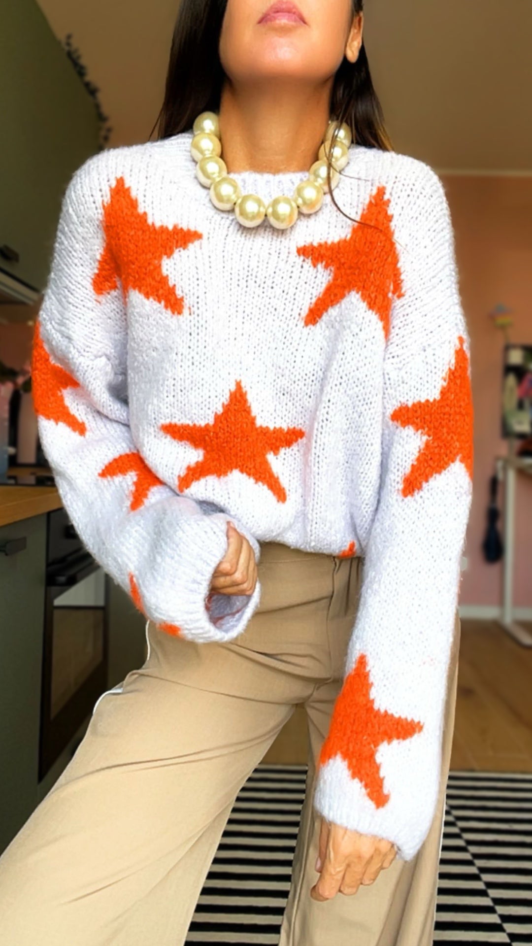 Pull RORY stelle lilla/arancio