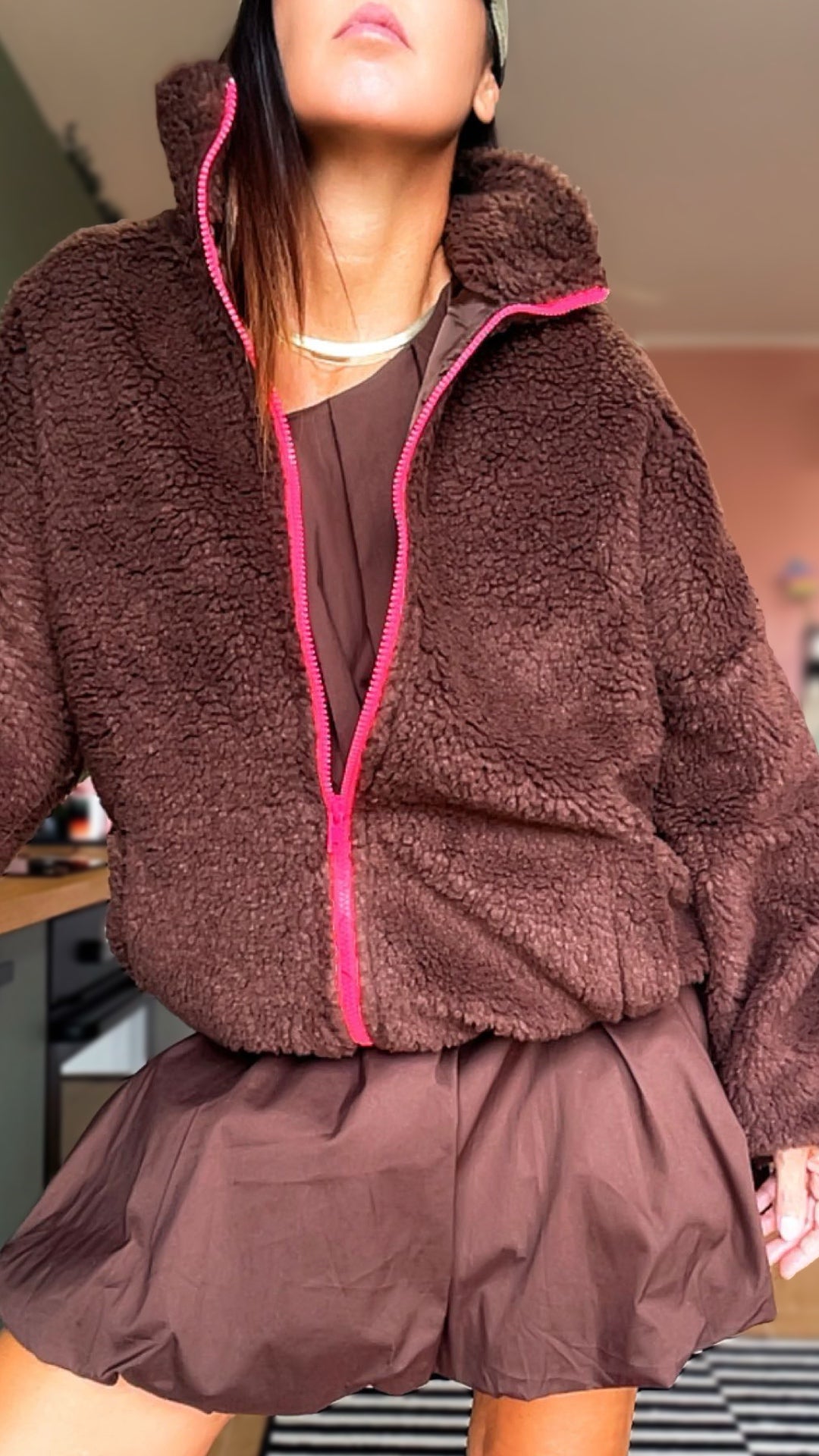 Bomber TEDDY marrone/fucsia