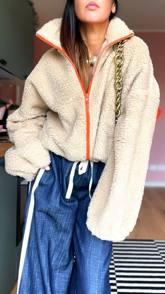 Bomber TEDDY beige/arancio