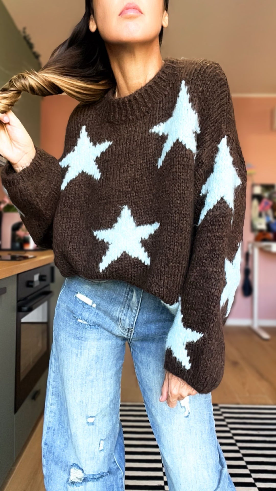 Pull RORY stelle marrone/azzurro