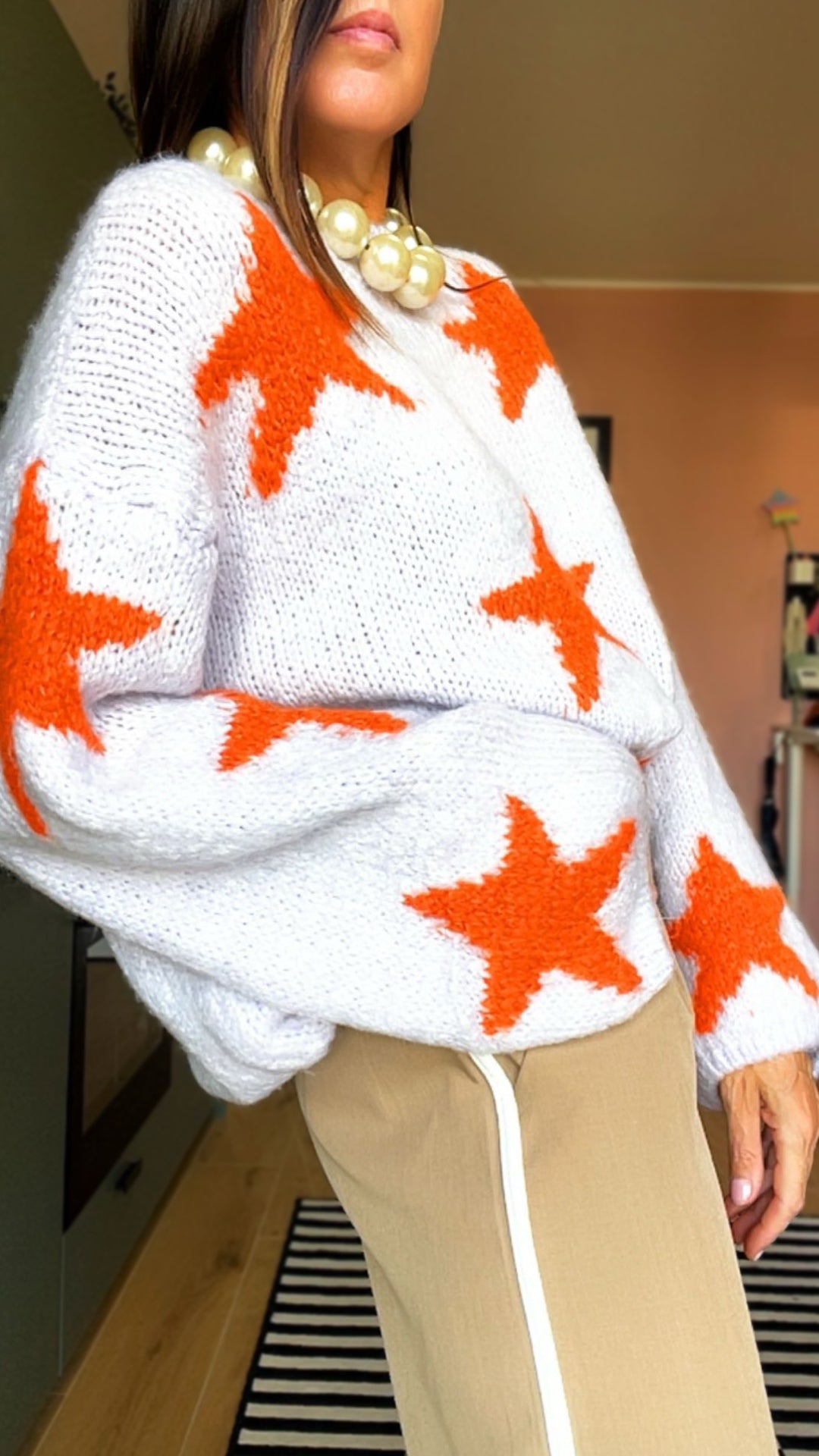 Pull RORY stelle lilla/arancio