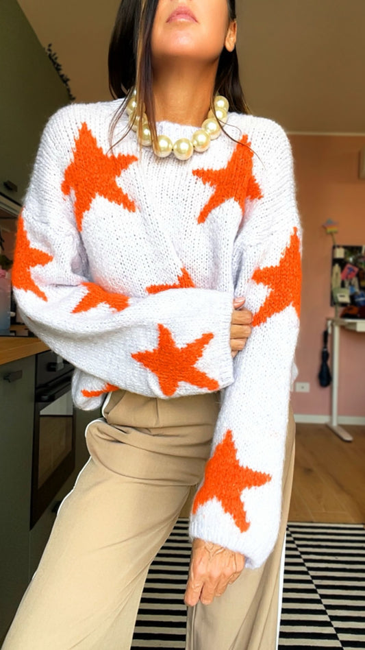 Pull RORY stelle lilla/arancio