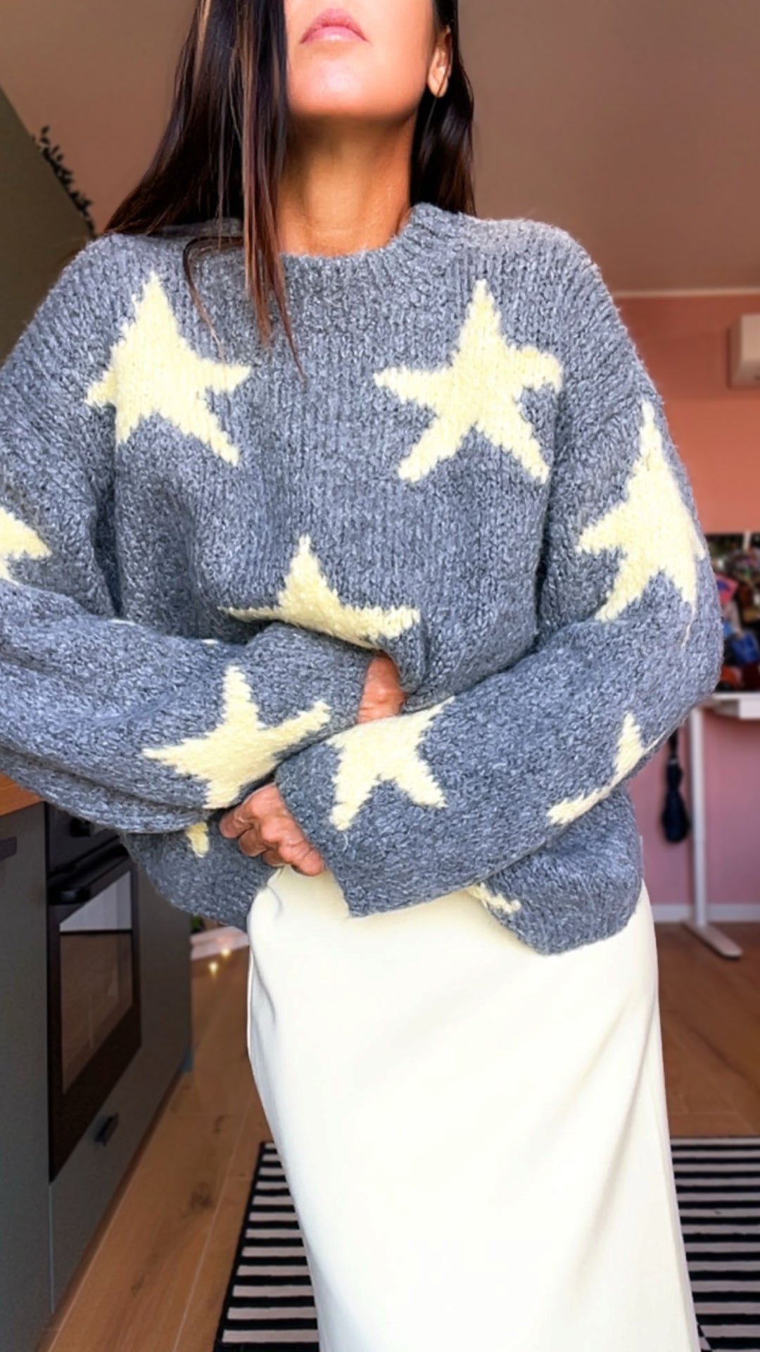 Pull RORY stelle grigio/giallo