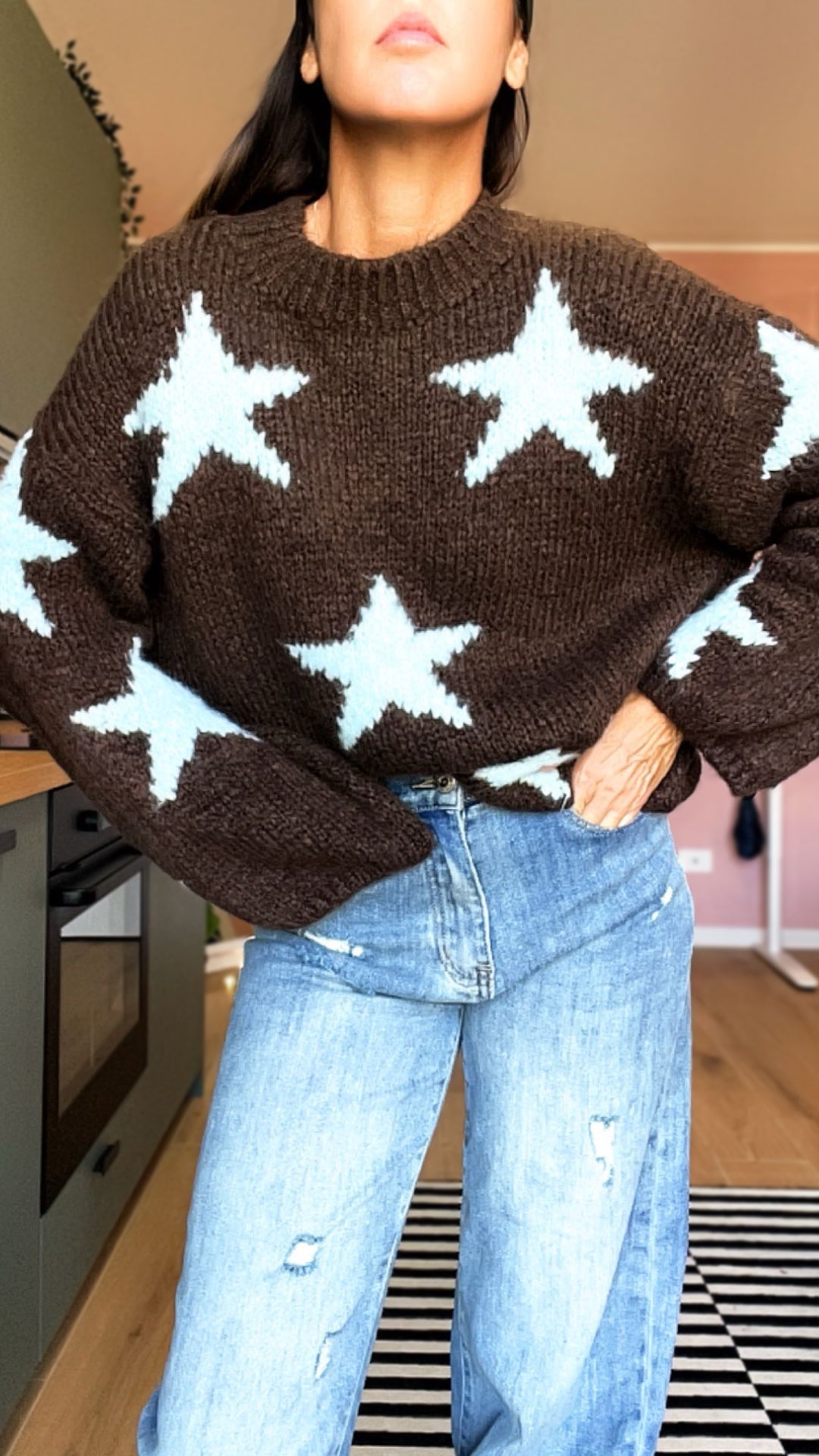 Pull RORY stelle marrone/azzurro