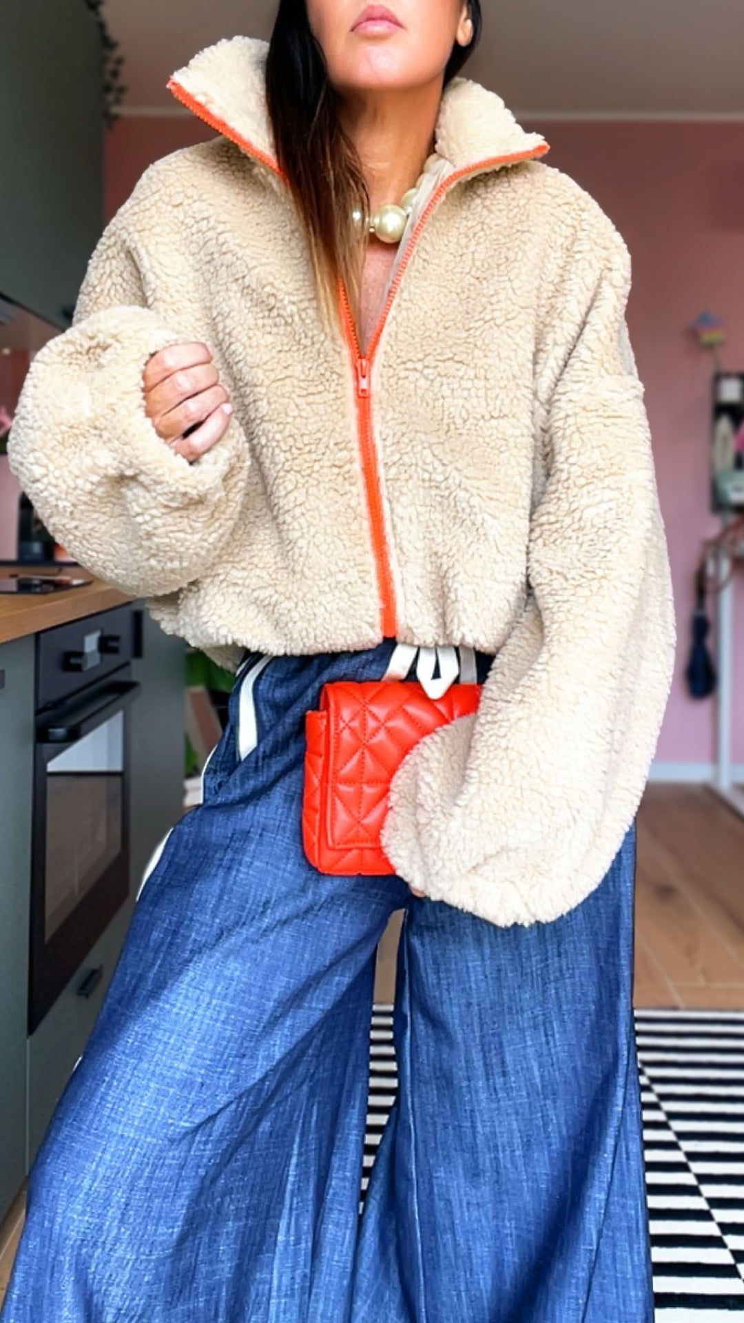 Bomber TEDDY beige/arancio