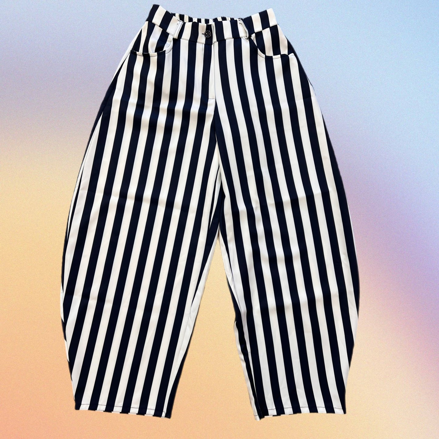 Pantalone RIGHE baloon bianco/blu